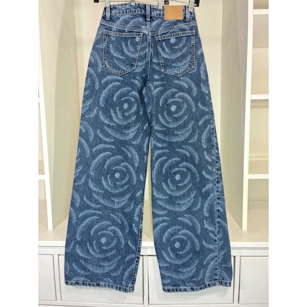 Cotton On Bianca Simpson Co-Opt Club Relaxed Wide Leg Rose Print Jeans 26 Blue - Picture 3 of 10
